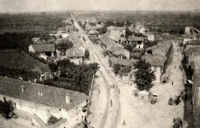 Panoraamakuva Romansin kaupungista, otettu kirkon kellotornista ensimmäisen maailmansodan aikana