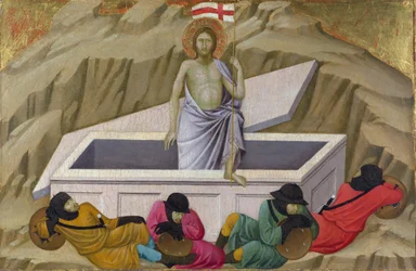 Ugolino di Nerio (n. 1280-1349) Ylösnousemus (Santa Crocen basilikasta Firenzestä) Tempera paneelissa c. 1324-1325 National Gallery, Lontoo 40,5x56,5