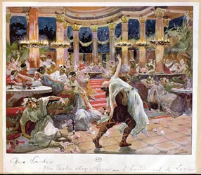 Pidot Neron palatsissa, kuvitus Henryk Sienkiewiczin (1846-1916) teokseen "Quo Vadis", noin 1910