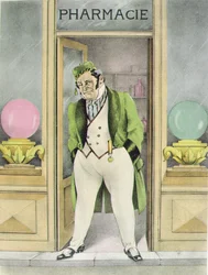 Pharmacist Homais, kuvitus Gustave Flaubertin (1821-80) "Madame Bovarylle", julkaisija Gibert Jeune