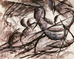 Dynaaminen (hiili, muste, tempera ja akvarelli)