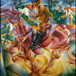 Futurismi: Umberto Boccionin (1882-1916) maalaus "" Elasticita"" (elasticite)