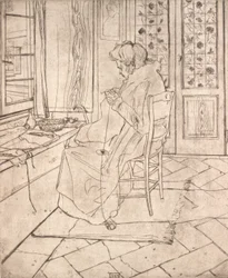 Taiteilijan äiti virkkaamassa, 1907.