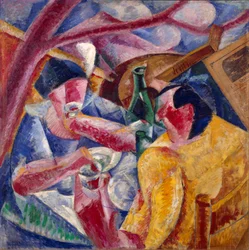 Pergolan alla, Umberto Boccionin (1882-1916) Napolimaalaus 1914. Öljy ja kollaasi kankaalle. Himmeä. 83x83 cm Milano, Novecenton museo