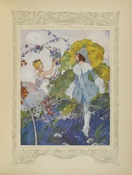 Hän näki tytön, joka oli niin kaunis, että päätti mennä naimisiin hänen kanssaan, kuvitus teoksesta "Contes du Temps Jadis" tai "Tales from Times Past", s. 110