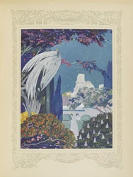 Kaunis Sinilintu ei kuitenkaan koskaan lakannut leijumasta palatsin ympärillä, kuvitus teoksesta "Contes du Temps Jadis" tai "Tales from Times Past", s. 32