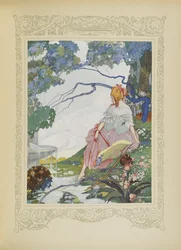 Eräänä päivänä hän pysähtyi suihkulähteen viereen, kuvitus teoksesta "Contes du Temps Jadis" tai "Tales from Times Past", s. 40