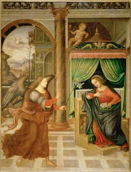 Annunciation, 15. vuosisadan loppupuoli tai 16. vuosisadan alku (maalaus kankaalle).