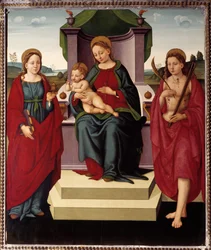 Madonna valtaistuimella Pyhän Magdalenan ja Sebastianin välillä (öljy kankaalle