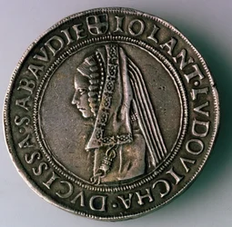 4-testoon. Savoyn herttuakunta, Italia, Kääntöpuoli: Iolanta Ludovica, Savoyn herttuatar, 1497-1504
