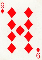 9 timanttia Goodall & Son Ltd.:n pelikorttipakasta, vuodelta 1940