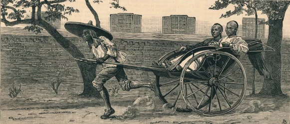 Jinriksha eli kiinalainen käsikärry, c1883.