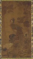 Phoenix ja kaksi nosturia puun alla, Ming-dynastia, 1500-1600-luku.