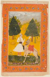 Rajput soturi kamelin kanssa, mahdollisesti Maru Ragini Ragamalassa, 1650-80.