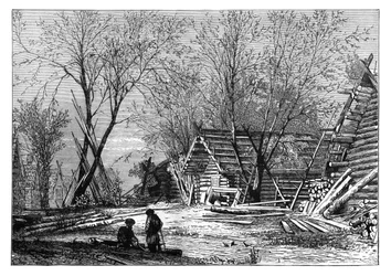 Venäläinen kylä Volgan rannalla, vuodelta 1890