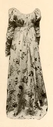 Madame Chevalierin käyttämä puku kiiltävästä lasitetusta chintzistä, n. 1795, 1937.
