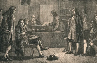 Royal Societyn kokous Crane Courtissa, Fleet Streetillä, Lontoossa, 1700-luku, n. 1880.
