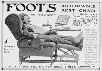 Mainos Foots Burlington säädettävä lepotuoli, 1916