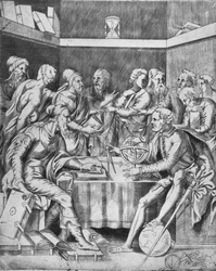 Agrippa opettaa oppilaitaan matemaattisesti, 1553, 1936