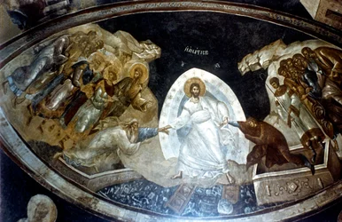 Anastasis, fresko Kristuksen kirkon parekklesiossa Chorassa, c1310-c1320