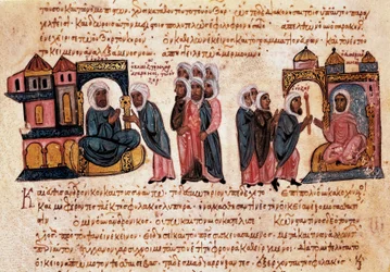 Andronic II Paleologus poikansa ja vankien kanssa (bysanttilainen pienoismalli)