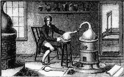 Antoine Laurent Lavoisier, 1700-luvun ranskalainen kemisti, laboratoriossaan, 1814