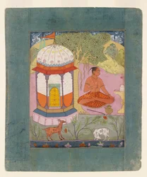 Askeettinen maisemassa, havainnollistaa musiikillista tilaa Bangali Ragini, c1675