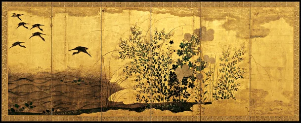 Syksyinen maisema villihanhien kanssa, n. 1650