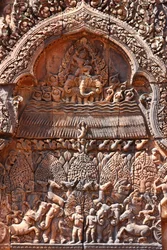 Banteay Srei -temppeli Angkorissa Kambodžassa. Taidokkaasti veistetty. Siem Reap Kambodža