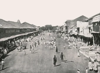 Bazaar-kohtaus, kotikaupunki, Kalkutta, Intia, 1895.