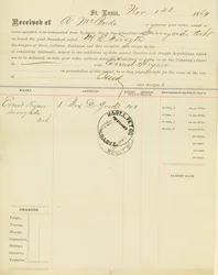 Konossementti, höyrylaiva M [ary] E.Forsyth, Sunnyside, Arkansas, 1. marraskuuta 1864
