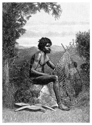 Australian aboriginaali korjaa verkkoaan, Australia, 1886
