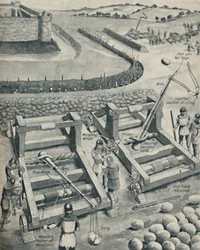 Linnoituksen pommittaminen Saxon Timesissa, vuodelta 1934
