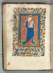 Tuntikirja Metzin käyttö: Fol. 26v, Neitsyt ja lapsi, n. 1440.