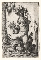 Poika hedelmäkorin kanssa, 1500- tai 1600-luku.