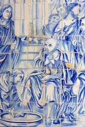 Brasilia, Bahia, Salvador : Azulejo Bonfim kirkossa : Jeesus pesee opetuslapsen maksun