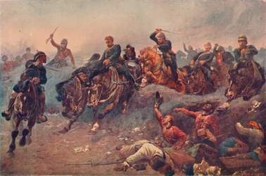 Brittiläinen tykistö astumassa vihollislinjoihin Tel-el-Kebirissä, Egyptissä, 1882, 1883 1906