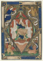 Canon Page from a Missal: Kristus Majesteetissa evankelistien kanssa, n. 1410.