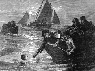 Kapteeni Matthew Webb, ensimmäinen mies, joka ui Englannin kanaalissa, 1875