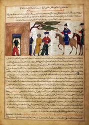 Vangittu intialainen Raja Tuotu Sultan Mahmudille Ghaznista, Foliosta Majmasta..., noin. 1425.