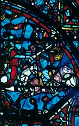Kaarle Suuri taistelee saraseeneja vastaan, lasimaalaus, Chartresin katedraali, Ranska, c1225