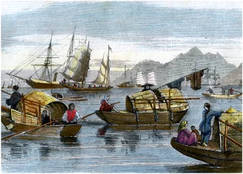 Kiinalaiset sampanit Hongkongin satamassa, c1875