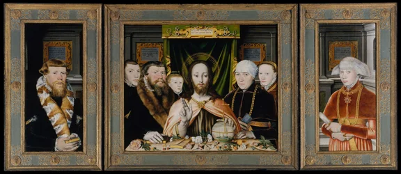 Kristuksen siunaus, lahjoittajaperheen ympäröimä, n. 1573-82.