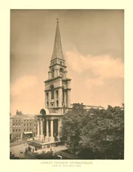 Christ Church, Spitalfields, West Endin näkymä, 1800-luvun puoliväli.