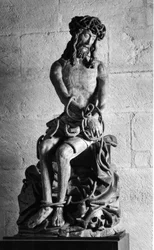 Kristus siteillä Veistos. Kansleri Nicolas Rolinin vuonna 1443 perustama Hospices Civiles de Beaune, Beaune (Cote d