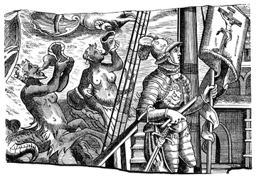 Christopher Columbus matkallaan Amerikkaan, kaiverrus, c1500