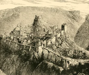 Bulgarian muinaisten kuninkaiden linnoitus ja palatsi Tirnovassa, 1890.