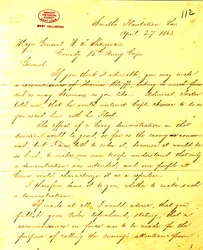 Nykyaikainen kopio Yhdysvaltain Grantin, Smithin Plantation, Louisiana, kirjeestä kenraali W. T. Shermanille, 27. huhtikuuta 1863