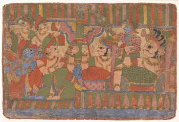 Sankarien neuvosto... hajallaan olevasta Mahabharatasta Mahabharatan suurista jälkeläisistä, n. 1800.
