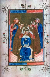 Kuninkaan kruunaaminen, Liber Regalis -teoksesta, Westminster Abbey, 1300-luku, 1937